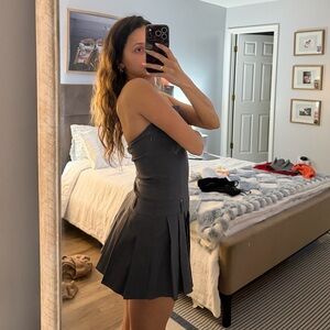 Gray Strapless pleated dress